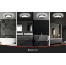 Collage verschiedener Badezimmerdesigns mit Deckenleuchte