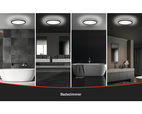 Collage verschiedener Badezimmerdesigns mit Deckenleuchte