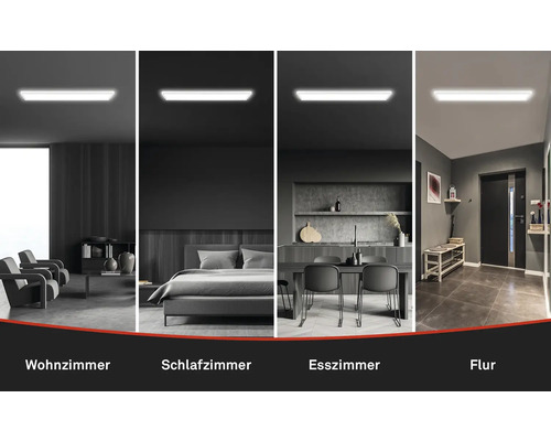 Exemples d''utilisation d''un plafonnier dans un salon, une chambre, une salle à manger et un couloir