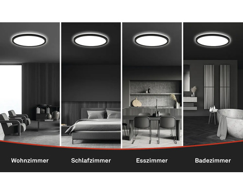 Collage verschiedener Innenräume mit runder Deckenleuchte