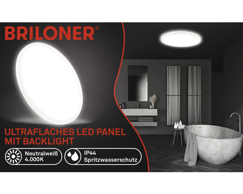 Flaches LED-Panel mit Hintergrundbeleuchtung im Badezimmer, Marke Briloner