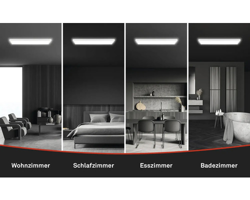 Collage d''intérieurs : salon, chambre, salle à manger et salle de bains avec plafonnier.