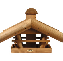 Mangeoire en bois avec toit et aire d''alimentation