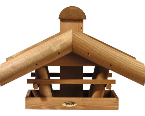 Mangeoire en bois avec toit et aire d''alimentation