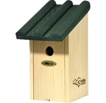 Vogelhaus aus Holz mit grünem Dach