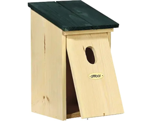 Vogelhaus aus Holz mit Einflugloch und geneigtem Dach