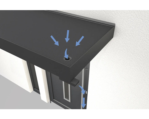 Illustration d''un auvent de porte d''entrée avec évacuation d''eau