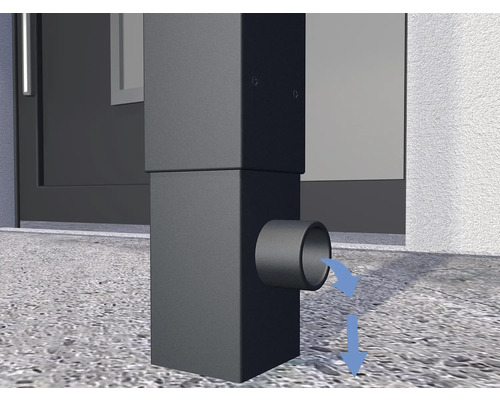 Illustration eines Wasserablaufs an einem Metallpfosten