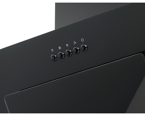 Nahaufnahme einer Dunstabzugshaube mit Bedienknöpfen für Beleuchtung, Gebläsestufen und Ein- beziehungsweise Ausschalten