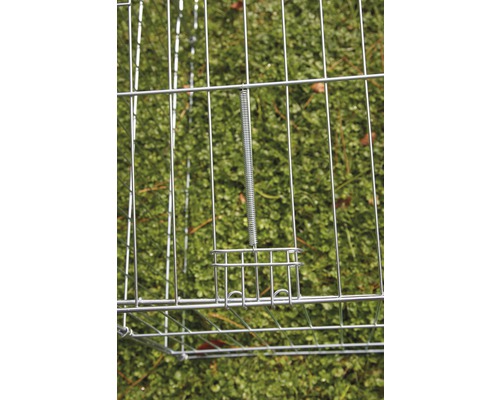 Vue détaillée d''un piège en grillage avec fermeture à ressort.