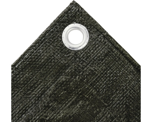 Detailansicht einer Plane mit Öse zur Befestigung.