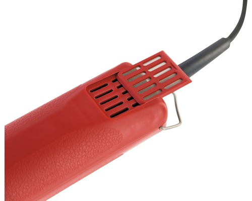 Vue détaillée d''un décapeur thermique rouge avec câble