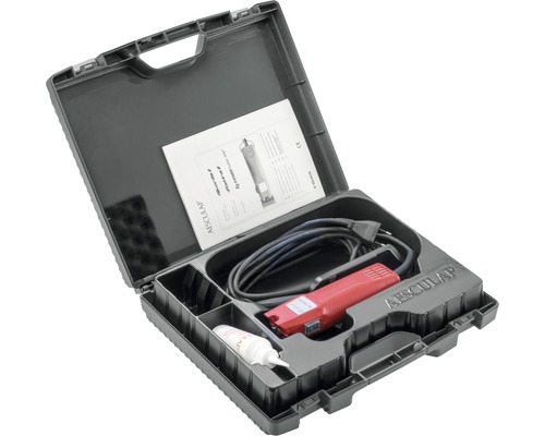 Tondeuse Aesculap dans une valise de transport avec accessoires