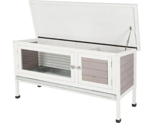 Clapier en bois avec porte grillagée et dessus ouvert