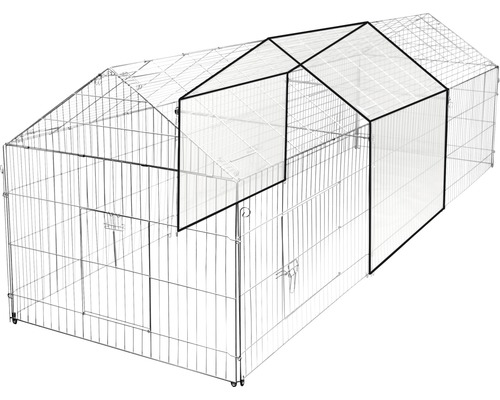 Enclos extérieur en fil métallique avec toit de protection contre les intempéries