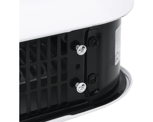 Vue détaillée d''un radiateur soufflant avec grille d''aération et vis