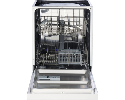 Vue intérieure d''un lave-vaisselle avec trappes ouvertes et paniers à vaisselle