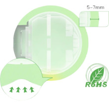 Illustration eines Artikels mit der Kennzeichnung 5 bis 7 Millimeter, Belüftungspfeilen und dem Hinweis auf ein umweltfreundliches Produkt sowie dem RoHS Siegel