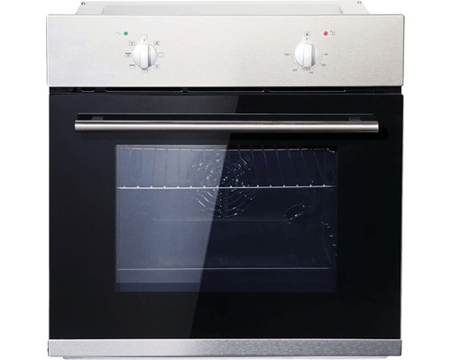 Edelstahl Einbaubackofen mit schwarzer Glastür