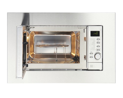 Edelstahl Mikrowelle mit geöffneter Tür und Display