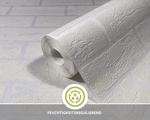 Vliestapete Lehm 5401 Stein-Optik beige weiß überstreichbar Tapetenrolle mit Ziegelmuster und feuchtigkeitsregulierender Eigenschaft