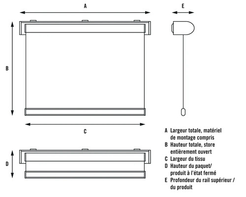 Schéma d''un store enrouleur avec dimensions