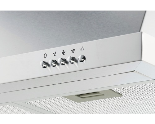Détail d''une hotte aspirante avec boutons de commande pour le ventilateur et l''éclairage