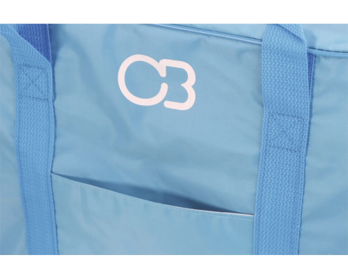 Vue détaillée d''un sac bleu avec poignées et poche extérieure.