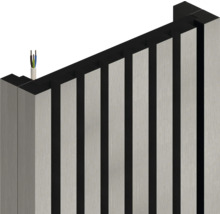 Panneau acoustique avec lamelles verticales et passage de câble