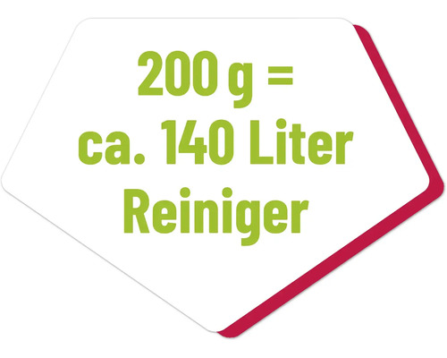 Symbole : 200 grammes donnent environ 140 litres de nettoyant
