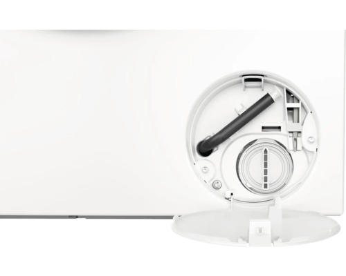 Waschmaschine mit geöffnetem Flusensieb