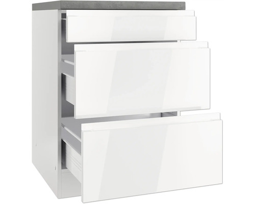 Meuble bas avec trois tiroirs et plan de travail