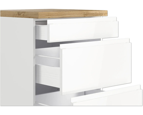 Commode avec tiroirs blancs et plateau en bois