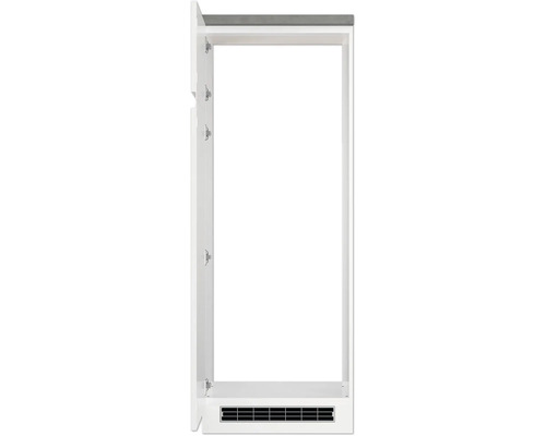 Offener weisser Kleiderschrank mit einer Tür