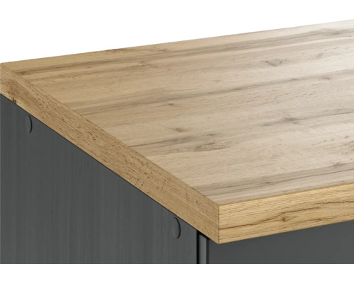 Vue détaillée d''un plan de travail avec structure en bois sur un meuble bas