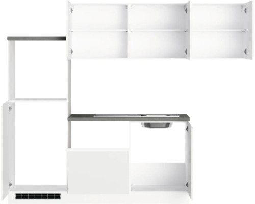 Küchenzeile mit Spüle, Oberschränken und Unterschränken