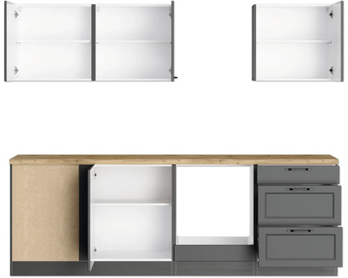 Küchenzeile mit Hängeschränken, Unterschränken und Schubladen