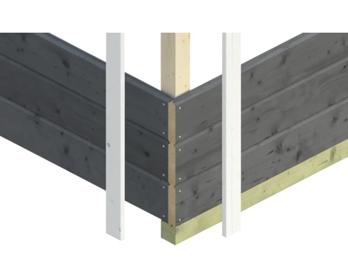 Détail d''angle d''une cabane de jardin avec revêtement en bois