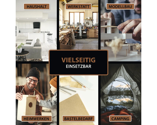 Anwendungsbereiche: Haushalt, Werkstatt, Modellbau, Heimwerken, Bastelbedarf und Camping