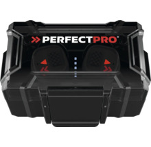 Logo Perfectpro. Écouteurs Bluetooth dans un étui de chargement.