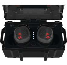 Écouteurs sans fil dans un boîtier de charge noir