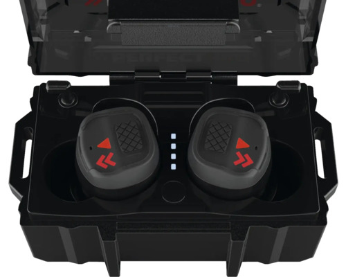 Écouteurs sans fil dans un boîtier de charge noir