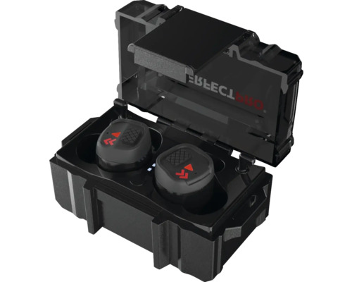 Écouteurs Bluetooth noirs dans un étui de chargement