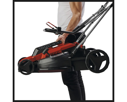 Elektrorasenmäher mit Fangkorb, vom Bediener gehalten