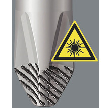 Détail d''outil avec marquage laser et panneau d''avertissement pour rayonnement laser