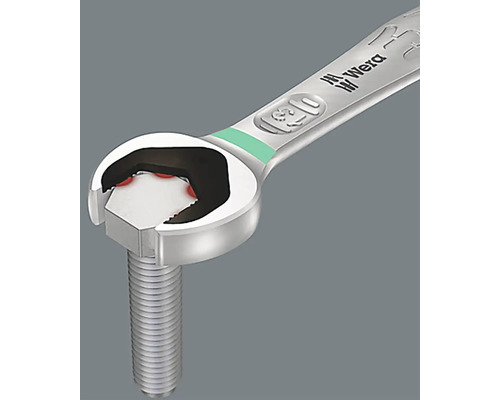 Une clé à fourche saisit une vis, Logo Wera