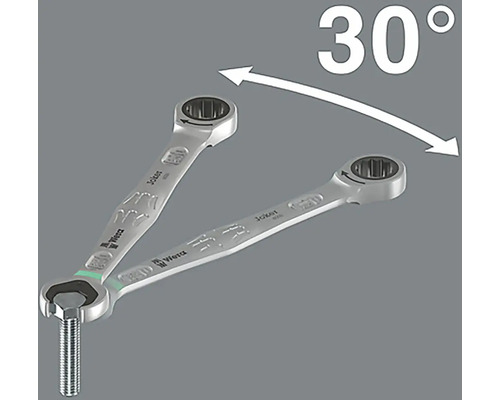 Représentation d''une clé plate avec fonction de cliquet et angle de rotation de 30 degrés