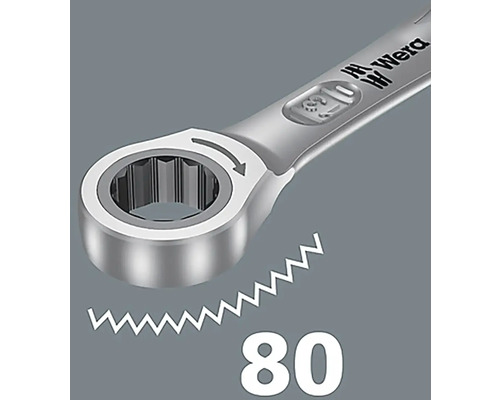 Gros plan d''une clé à cliquet Wera avec 80 dents