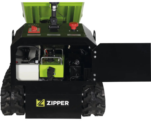 Logo Zipper sur un mini dumper.