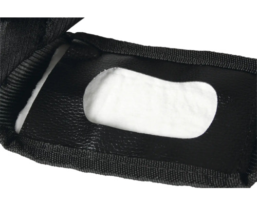 Gros plan d''une trousse à outils noire avec une doublure blanche